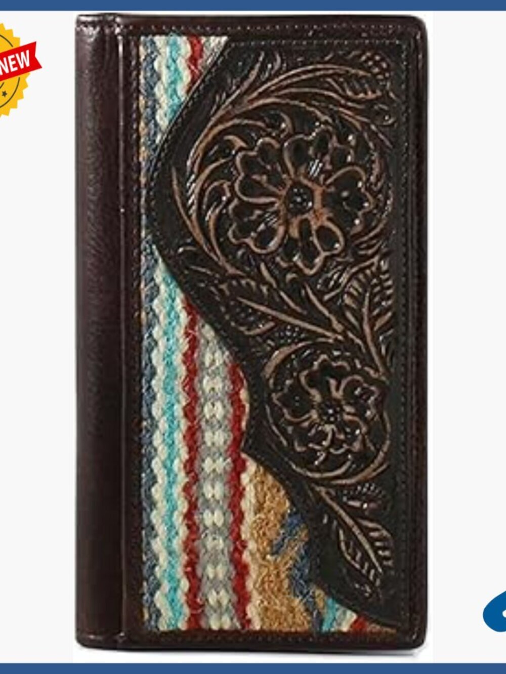 Men's Leather Rodeo Wallet with Floral Tooled Design and Wool Pattern